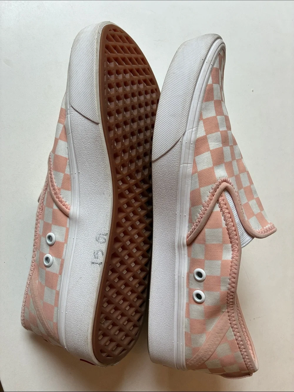 Vans Slip-On Checkerboard Sneakers — Pink and White